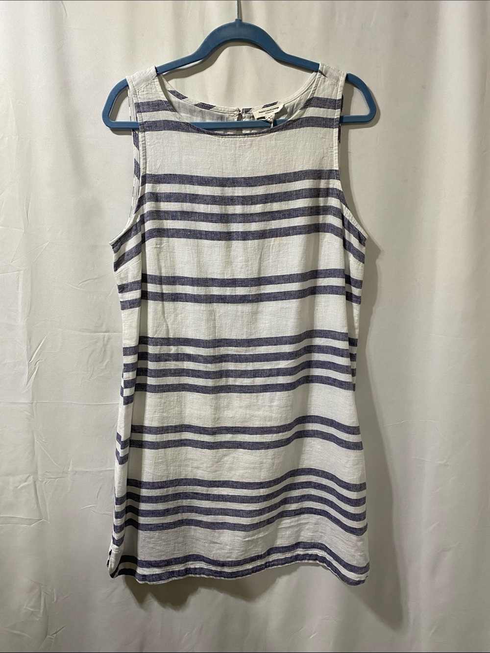 White Shift Dress with Navy Stripes